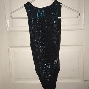 GK Elite Black/teal spotted Leotard
